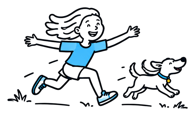 A girl and her dog running because they have more time and money